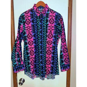 Vintage 90’s Wrangler Cowboy Cut Reg Fit Single Needle X-Long Tails Button Up Md